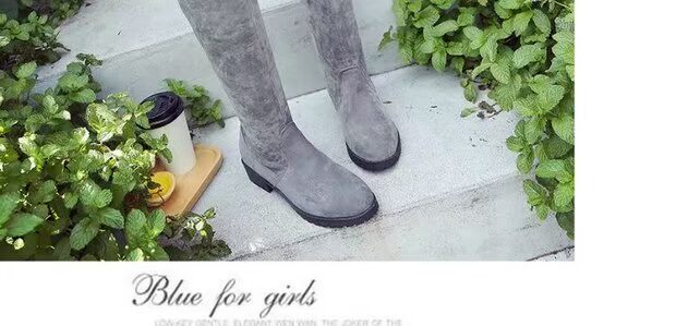 Mùa thu đông 2018 mới cộng với chất liệu nhung qua đầu gối nữ cao cổ co giãn là đôi giày cao gót đế mỏng, giày cao gót nữ đế xuồng bốt cao cổ