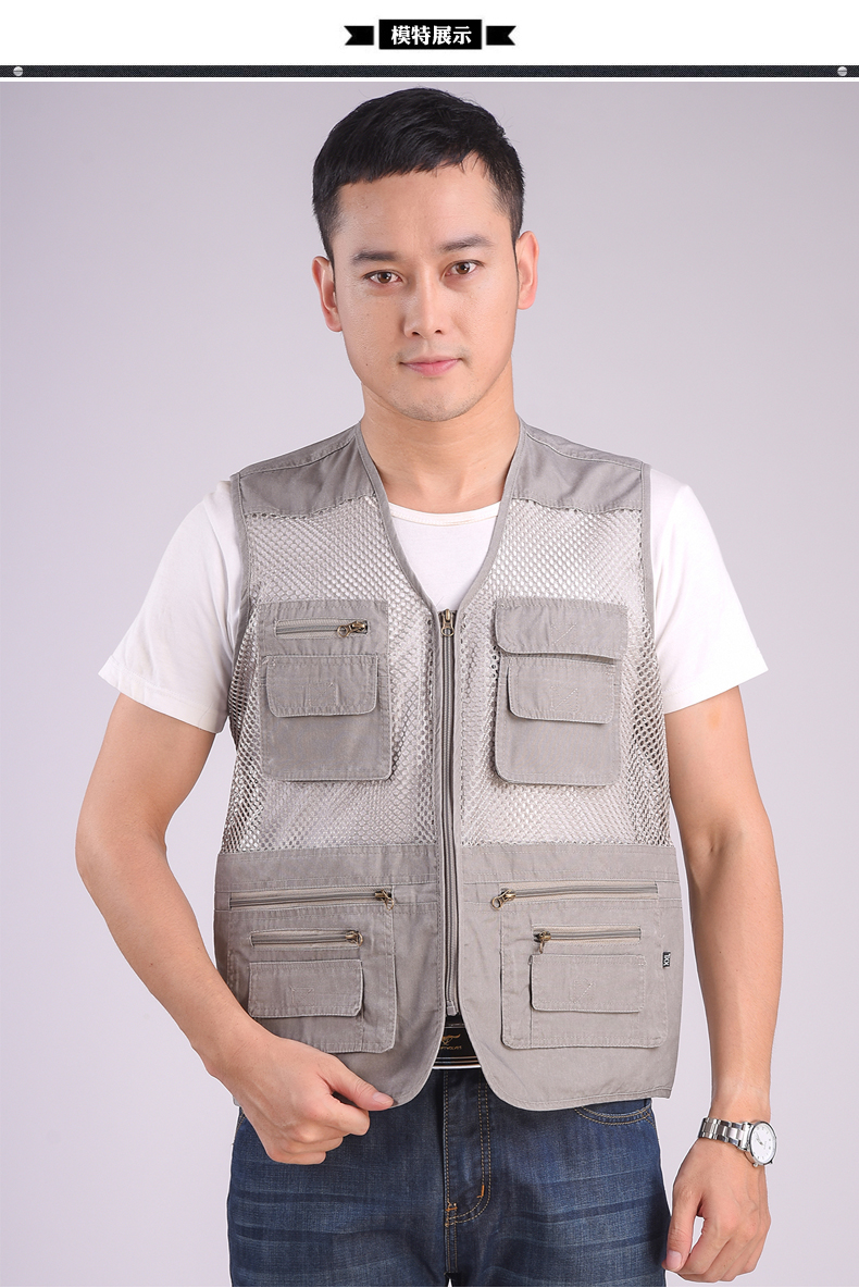 Áo vest nam bỏ túi nhiều tuổi trung niên mặc mùa xuân và mùa hè mỏng phần tuổi trung niên và tuổi già chụp ảnh lưới vest cha - Dệt kim Vest áo len hàn quốc