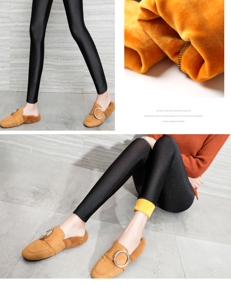 Mùa thu và mùa đông cộng với nhung dày mặc quần legging nữ size lớn bó sát chân ấm đen mùa thu quần sáng bóng quần thun nữ