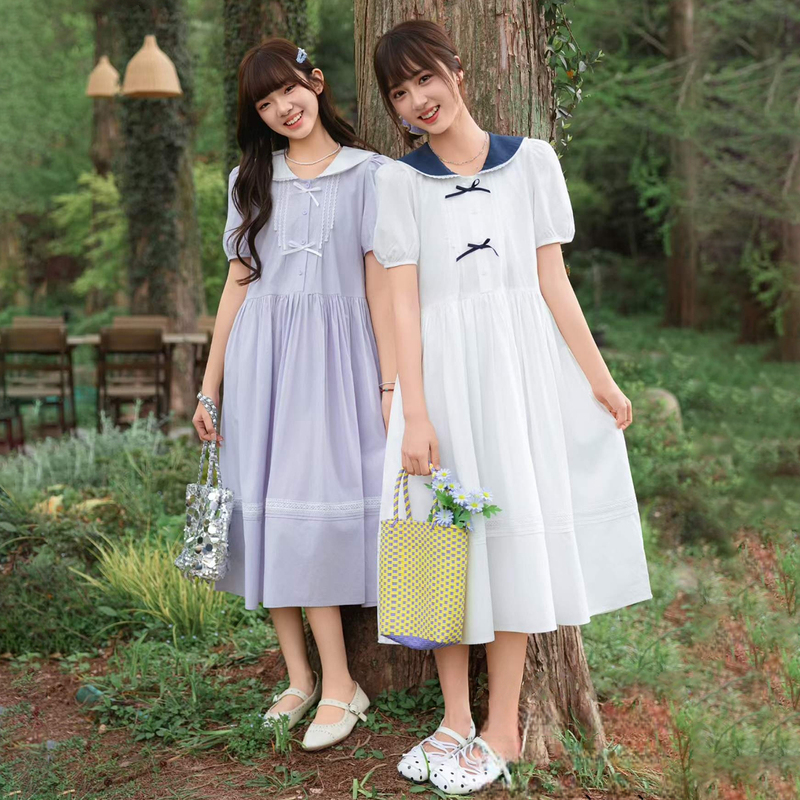 Junior and Senior High School Girls' Dresses, Fresh and Sweet, College-Style, for Older Children, 2026 Summer New Long Dress 85618