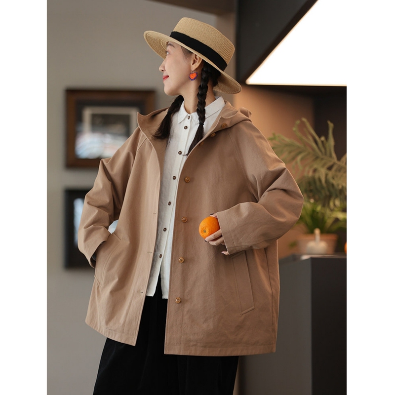 Xiang Yongzi [Sun-Dried] Japanese Washi Linen Hooded Coat Mid-Length Artistic Jacket for Women 2026 Autumn