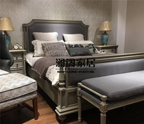 American solid wood bed 1 5 meters 1 8 light luxury bed Nordic double bed French vintage superior Gray master bedroom soft package wedding bed
