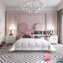 Light luxury Mickey childrens storage bed ins wind Pink princess bed Net red Nordic fabric bed Rabbit ear bed