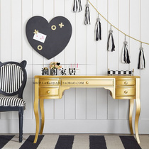 American country solid wood golden desk European light luxury writing desk Small apartment desk Bedroom Princess makeup table
