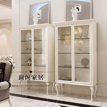 European double door glass wine cabinet French American Solid wood glass bookcase Jewelry cabinet Dining side cabinet Foyer cabinet