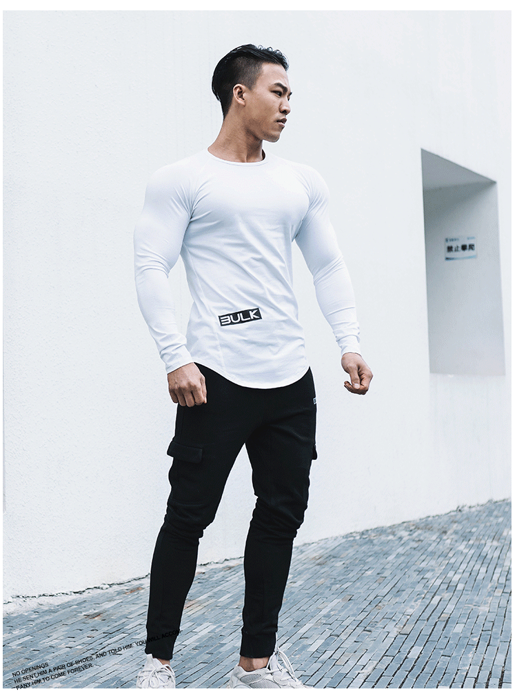 BULK 2018 mới cơ bắp anh em tập thể dục dài tay nam áo thun thể thao Áo thun cổ tròn co giãn cao áo ba lỗ nam the thao