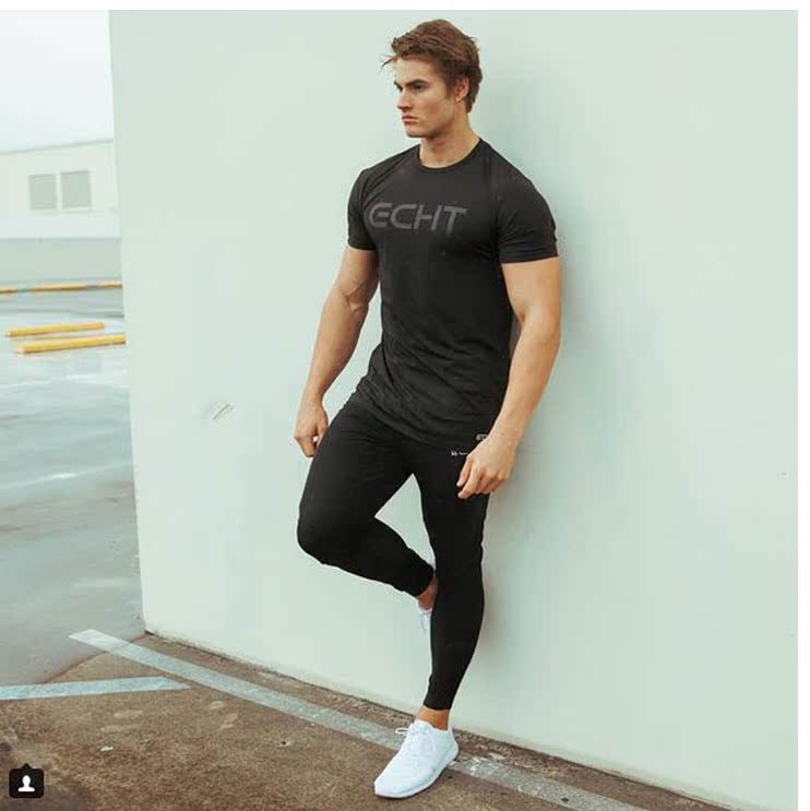 Cơ bắp anh em mùa hè Mới thể thao nam áo thun ngắn tay Tập thể dục T Running Casual ngắn tay áo ngọn thủy triều áo ba lỗ the thao