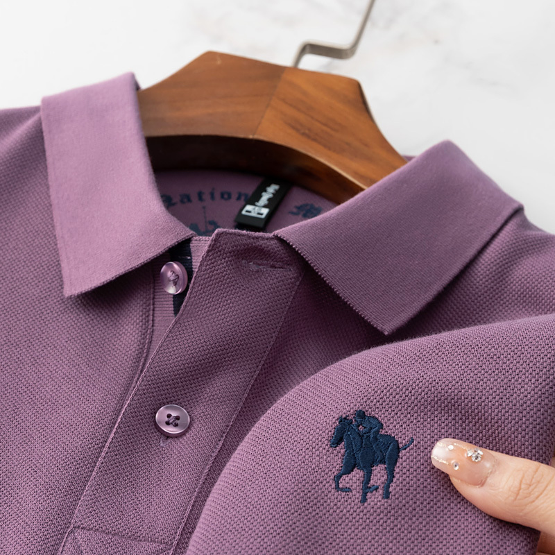 Authentic Polo Short-Sleeve T-Shirt for Men, Large Size, Pure Cotton, Turn-Down Collar, Polo Shirt with Embroidery, Half-Sleeve Top for Summer