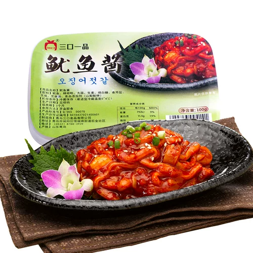 三口一品 Корейский сырой пряный соус кальмара мгновенный соус из морепродуктов и рисовый соус кимчи корейский вкус бибимбап соус