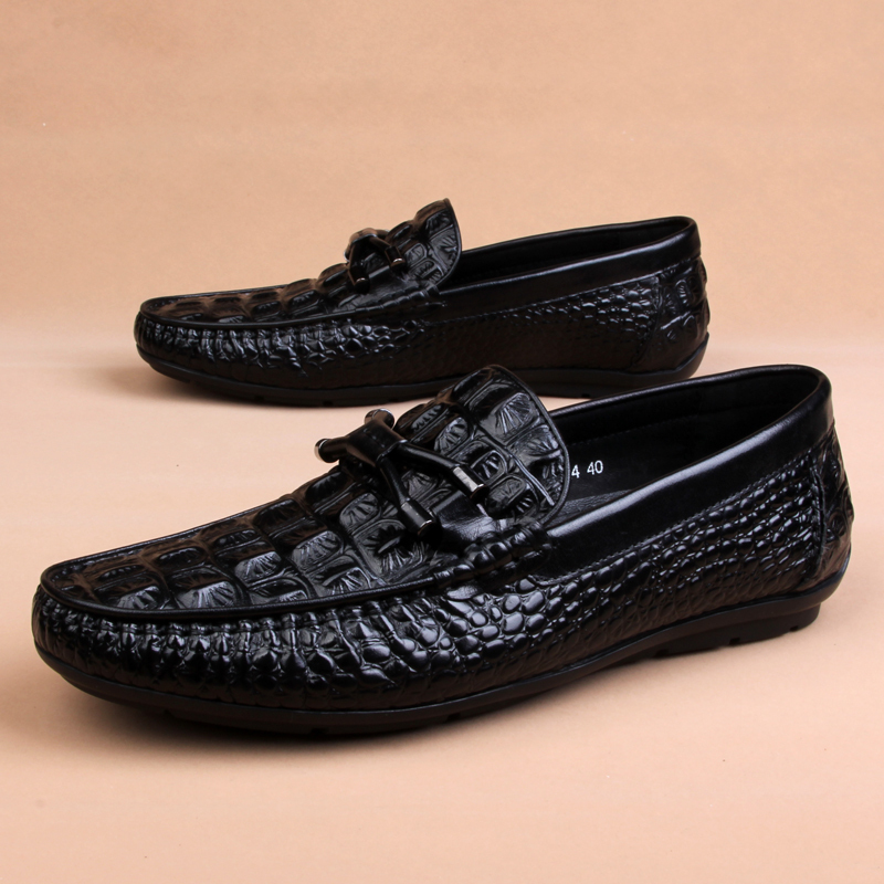Summer New Crocodile Pattern Men's Loafers, Business Genuine Leather Shoes, Breathable Soft-Soled Casual Shoes, Trendy Driving Shoes