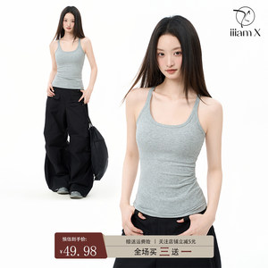 Iiiamx Gray Camisole with Chest Pads for Women, Summer Outerwear, Inner Layer, Base Layer, 2026 New Style, Beautiful Back, Sleeveless Top