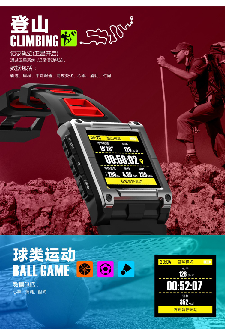 Thông minh ngoài trời Beidou định vị GPS theo dõi bản đồ nhịp tim la bàn không thấm nước bơi snorkeling nhận biết vị trí bơi - Giao tiếp / Điều hướng / Đồng hồ ngoài trời đồng hồ tag heuer