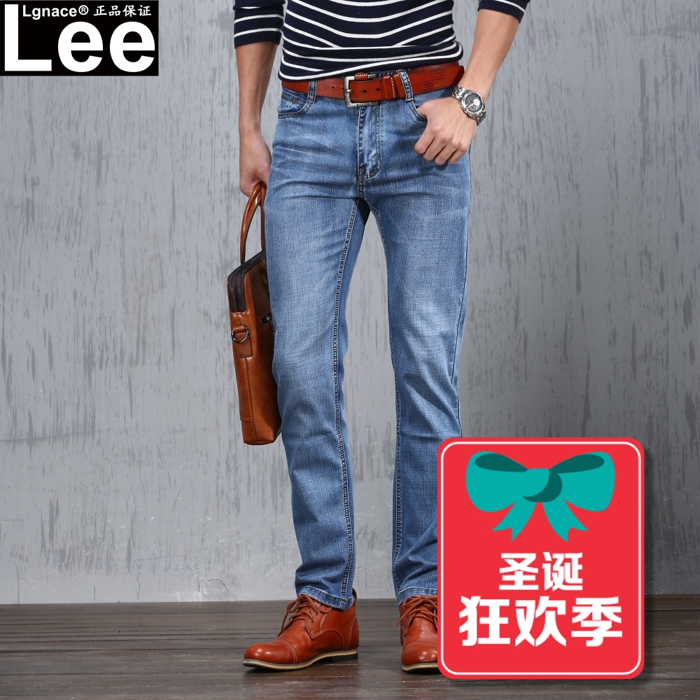 Lgnace Lee男士牛仔裤子四季款青年韩版直筒修身冬季简约休闲长裤