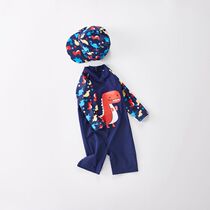 Childrens swimsuit boy one-piece cute printed swimming trunks boy half-sleeve sunscreen quick-drying baby hot spring