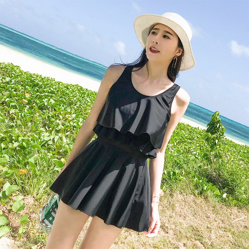 Áo tắm nữ bảo thủ Pingjiao váy một mảnh ngực nhỏ tụ tập học sinh Hàn Quốc che bụng thon thả nước suối nóng bỏng - Bộ đồ bơi One Piece đồ bơi liền thân bé gái