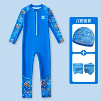 Синий купальник, плавательная шапочка, плавательные нарукавники