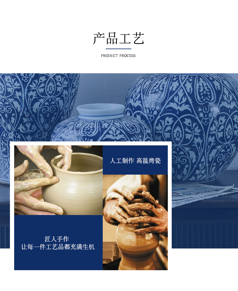 New Chinese style ceramic vase blue leaf veins of jingdezhen blue and white porcelain vase Chinese sitting room adornment is placed