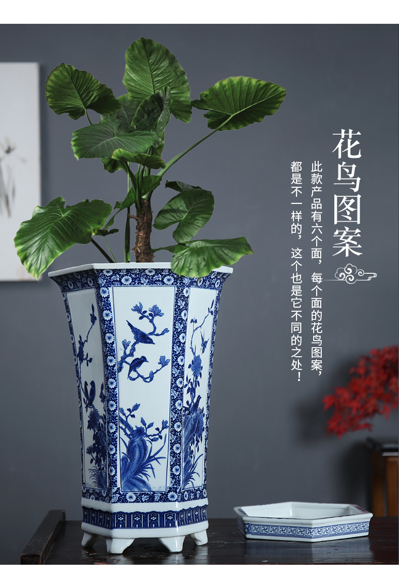 Jingdezhen blue and white porcelain hand - made six - party orchid flower POTS large potted the plants with tray box art potted flower