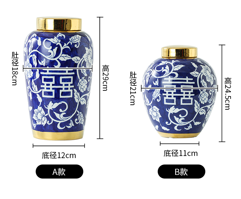 Blue happy character of Blue and white porcelain vase ceramic vases, home furnishing articles furnishing articles Chinese Blue and white porcelain ceramic vase