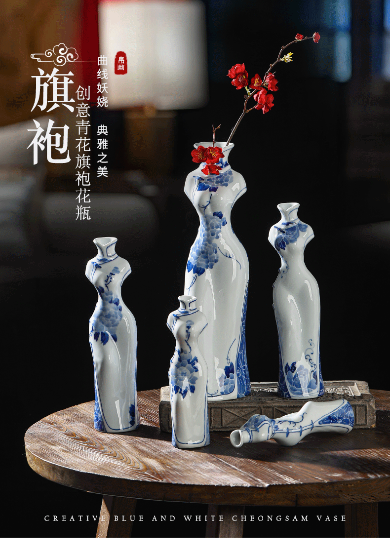 High temperature hydroponic ceramic vase cheongsam of jingdezhen blue and white porcelain vase qipao cheongsam vase classical Ming and the qing dynasty vase