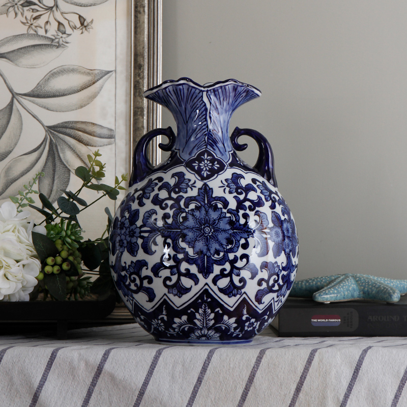 Jingdezhen ceramics vase large blue and white porcelain of the sitting room of Chinese style household TV ark, furnishing articles ceramic vases