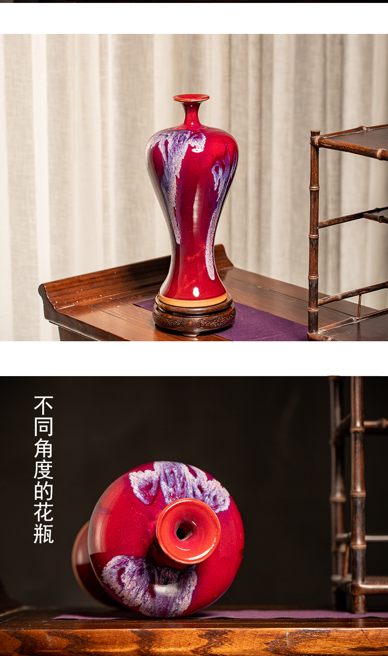 Antique red ceramics, vases, flower arranging large Chinese style living room TV cabinet decoration handicraft furnishing articles ceramic vase