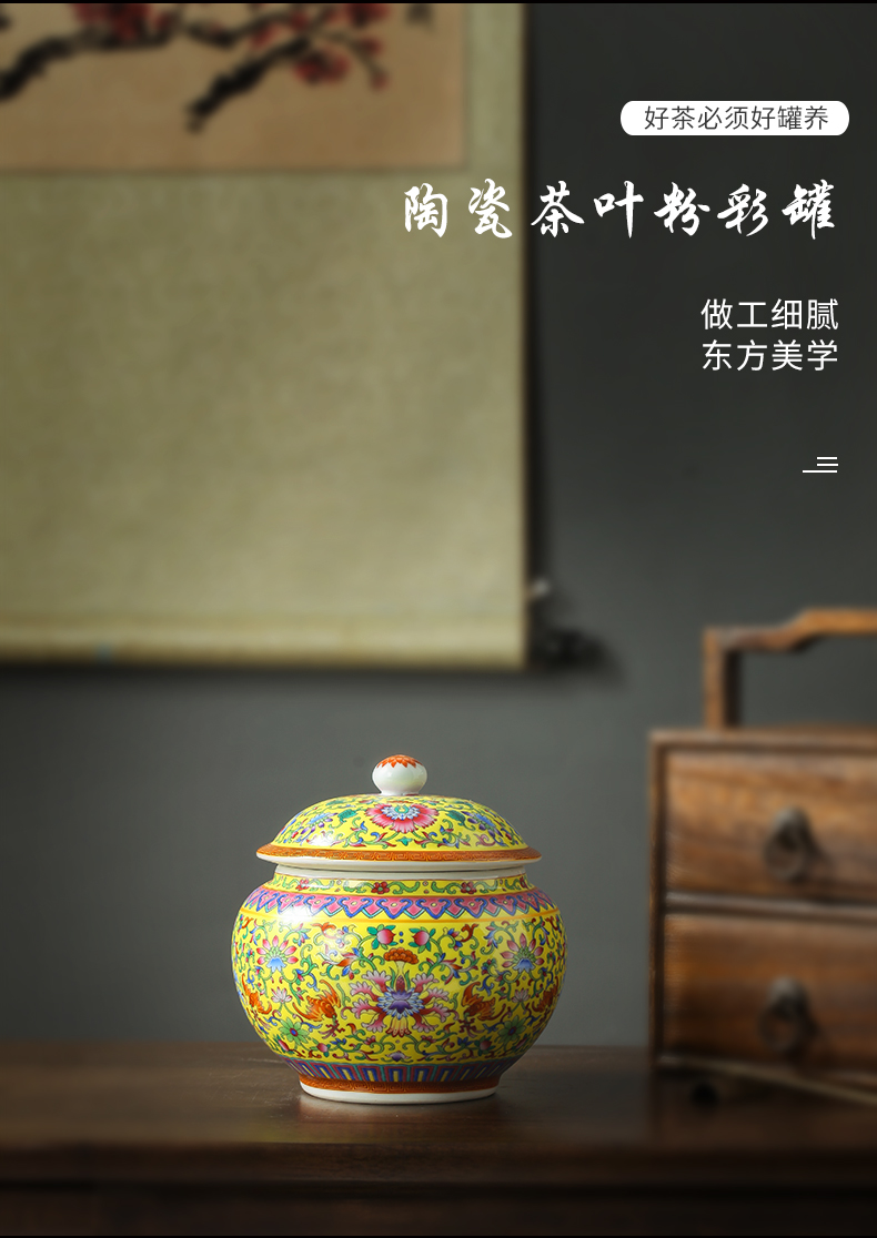 Jingdezhen ceramic hand - made pastel caddy fixings ceramic jar with cover household receives hand - made of pastel caddy fixings