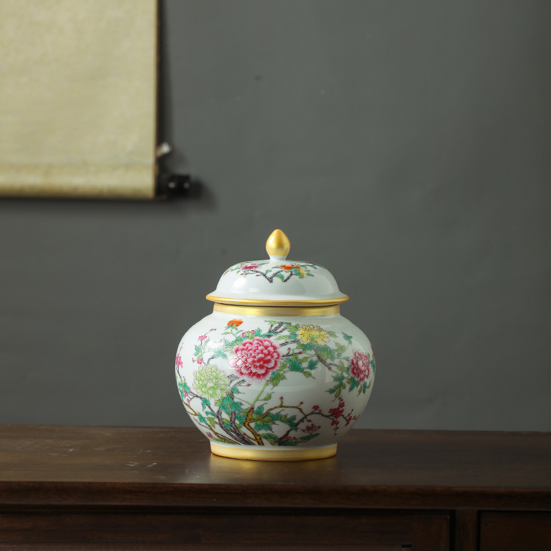 Archaize of jingdezhen ceramics powder enamel nine peach figure storage tank caddy fixings large sealed jar with cover home furnishing articles