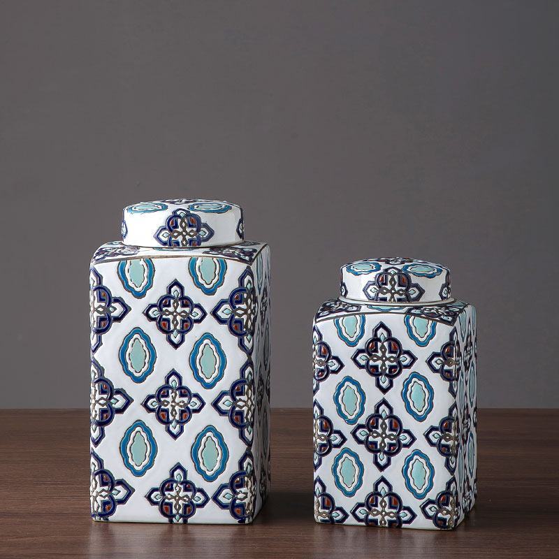 Jingdezhen ceramic furnishing articles I household storage tank with cover large sitting room to receive tank decoration soft adornment is placed