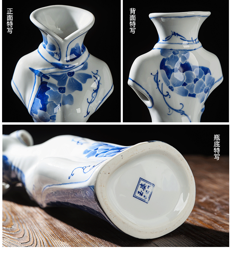 High temperature hydroponic ceramic vase cheongsam of jingdezhen blue and white porcelain vase qipao cheongsam vase classical Ming and the qing dynasty vase
