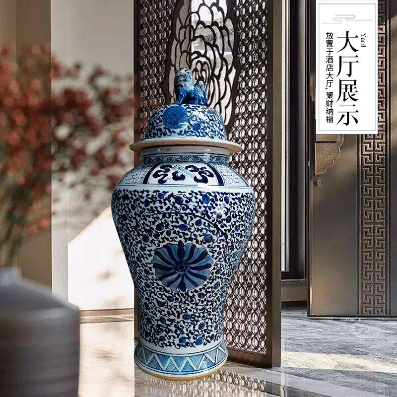 The rain tong jingdezhen ceramics vase landing put lotus flower general pot sitting room adornment landing of blue and white porcelain vase