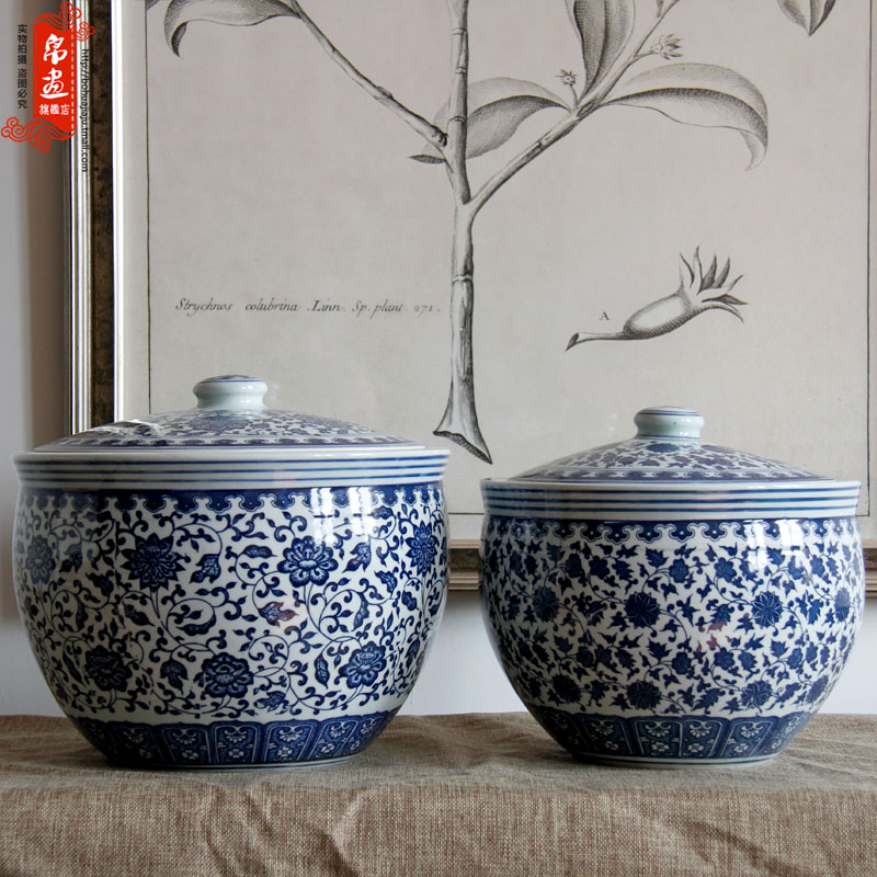 Jingdezhen ceramic furnishing articles barrel of blue and white porcelain tea pot home sitting room it storage tank floor desktop decoration
