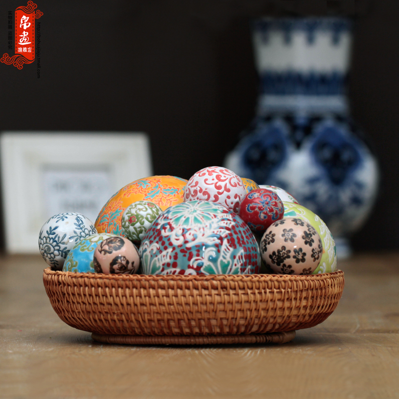 New Chinese style in Europe and the hand - made pastel water floating ball of jingdezhen ceramic decoration household act the role ofing is tasted furnishing articles