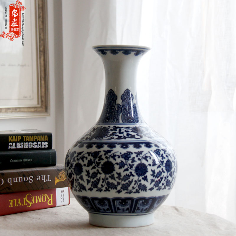 Jingdezhen blue and white porcelain vase furnishing articles narrow expressions using ceramics home sitting room adornment flowers flower arrangement water rich ancient frame