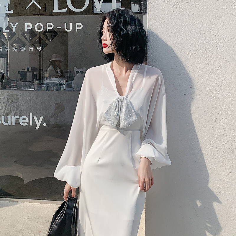 French white evening dress usually wears banquet high-end dress dress dress summer