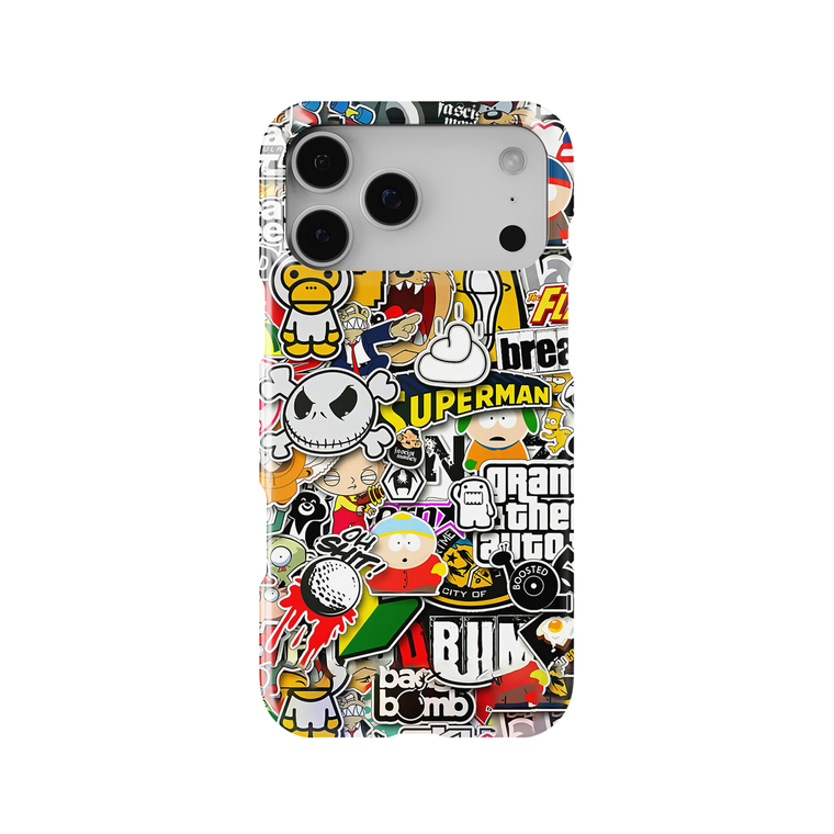 Glossy Sticker Bomb Illustration Pattern – Funny Animal Movies – Pro/Plus/Max/Air – 17, 16, 15, 14, 13, 12 iPhone Case