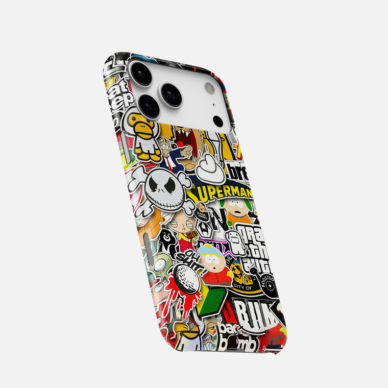 Glossy Sticker Bomb Illustration Pattern – Funny Animal Movies – Pro/Plus/Max/Air – 17, 16, 15, 14, 13, 12 iPhone Case