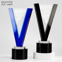 V-shaped two-colour crystal trophy set to be a medal personality customized round bottom excellent employee Yong heading to the straight forward meeting