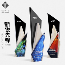 Creative high-end marble crystal trophy customized color printing business Annual Team Champion honor souvenir