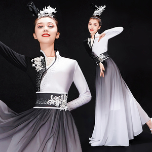 Chinese Folk Dance Dresses for women black with white hanfu Classical dance performance dress geomantic ink Dance Costumes