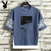 Floral Playboy Short Sleeve T-Shirt Male Summer Half Sleeve Mens New Loose Clothing Teen Summer Clothing Blue Tide T