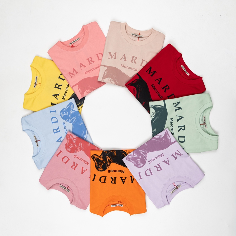 Mardi Dopamine Macaron Limited Edition Colorful Dog Print Short Sleeve Round Neck T-Shirt Short Women's Top Trendy