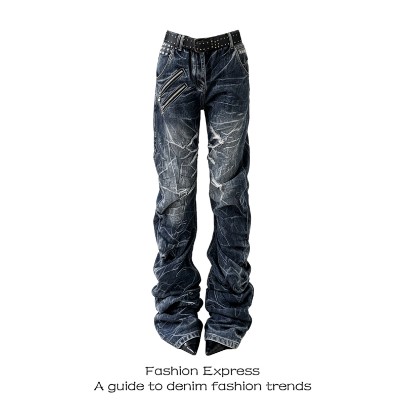 American-Style Distressed Rivet Jeans for Women, 2026 Autumn New Design, Vintage Visual Slim-Fit Stacked Pants American-Style Distressed Rivet Jeans for Women, 2026 Autumn New Design, Vintage Visual Slim-Fit Stacked Pants