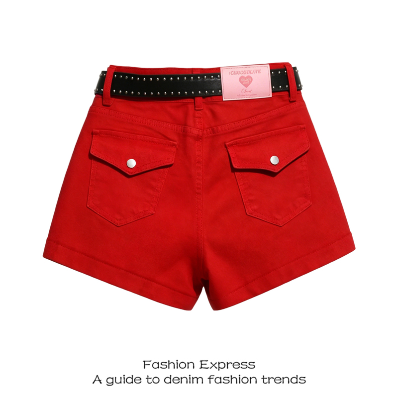 Red Shorts for Women, Summer American Style, High-Waisted Denim, Slim Fit, Narrow Version, Trendy Casual Ultra-Short Hot Pants Red Shorts for Women, Summer American Style, High-Waisted Denim, Slim Fit, Narrow Version, Trendy Casual Ultra-Short Hot Pants