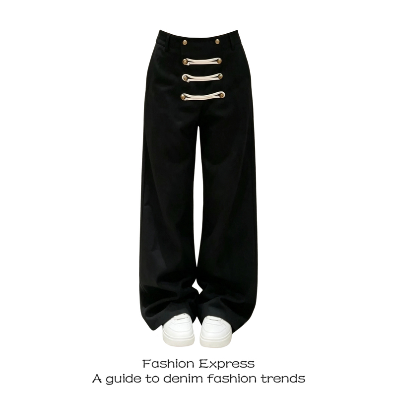 American Retro Palace-Style Pants for Women, 2026 New Deconstructed Double-Breasted Workwear Design Denim Trousers, Trendy American Retro Palace-Style Pants for Women, 2026 New Deconstructed Double-Breasted Workwear Design Denim Trousers, Trendy