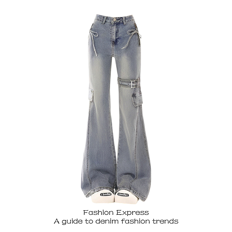 Designed with a Belt, Patchwork Workwear-Style Flared Jeans for Women, Spring and Autumn 2026 New High-Waisted Slim-Fit Bootcut Pants Designed with a Belt, Patchwork Workwear-Style Flared Jeans for Women, Spring and Autumn 2026 New High-Waisted Slim-Fit Bootcut Pants