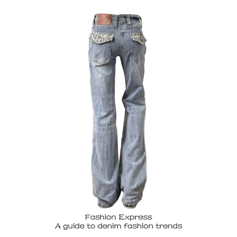Blue Leopard Print Jeans for Women 2026 New Summer Style American Wash Style Slim Fit Narrow Cut Slimming Long Pants