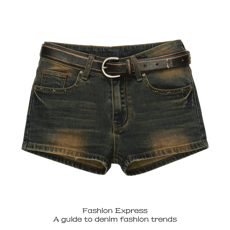 American Retro Shorts for Women, Summer New Style, Washed Yellow Rivets, Hot Girl Style, Fashionable and Versatile Hot Pants