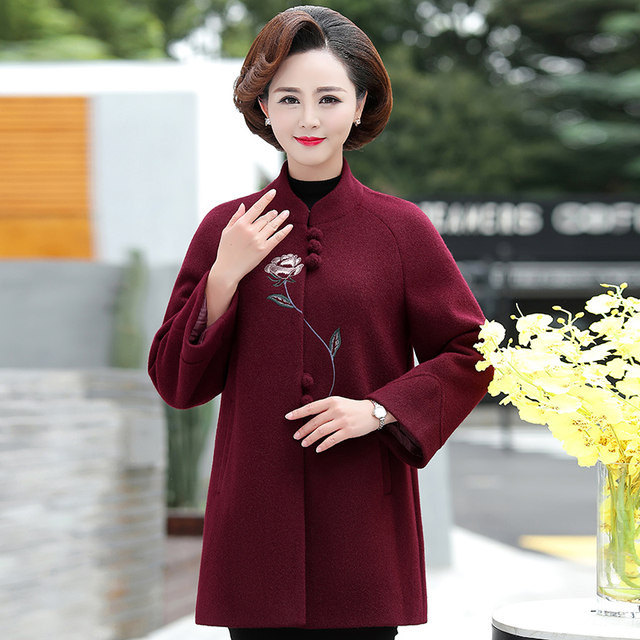 Fat Mom plus size plus size spring and autumn 2024 new woolen coat middle-aged and elderly women's spring woolen coat