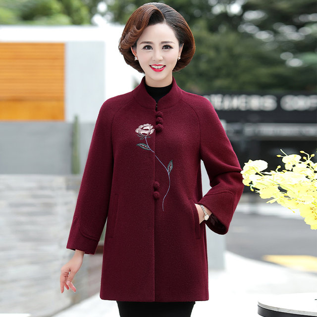 Fat Mom plus size plus size spring and autumn 2024 new woolen coat middle-aged and elderly women's spring woolen coat